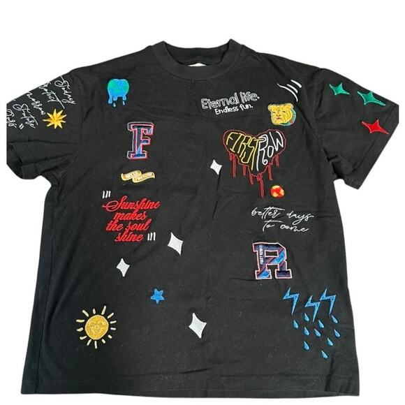 First Row Graphic Embroidered Black T-Shirt Men's Medium - Picture 2 of 8